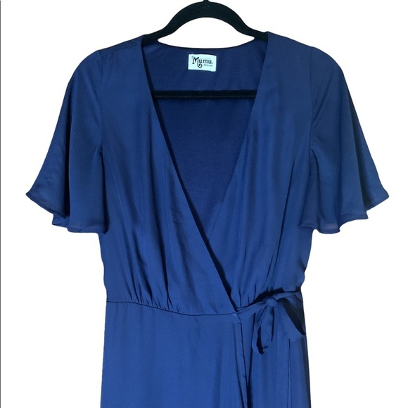 Show Me Your MuMu Sophia Wrap Dress in Navy - Picture 3 of 7